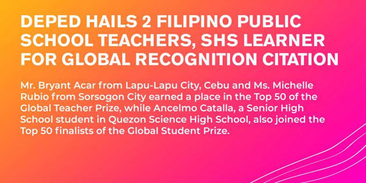 2 Filipino public school teachers,  SHS learner earn recognition