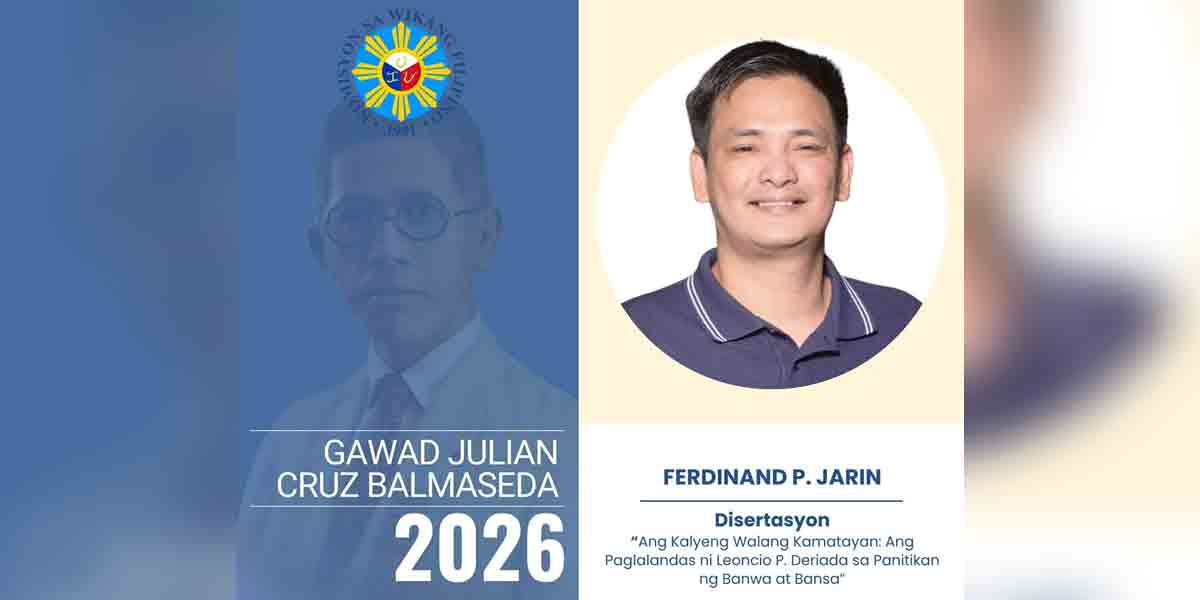 Komisyon sa Wikang Filipino honors Dr. Jarin  with Gawad Julian Cruz Balmaseda 2026